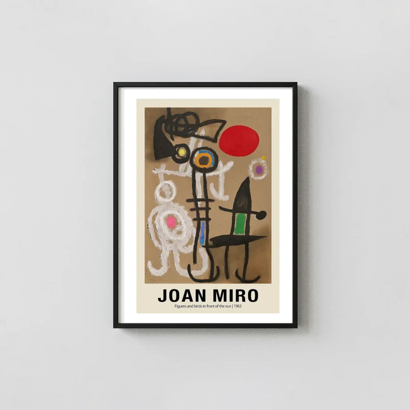Classic Joan Miró Print - Figures and Birds in Front of the Sun 1963