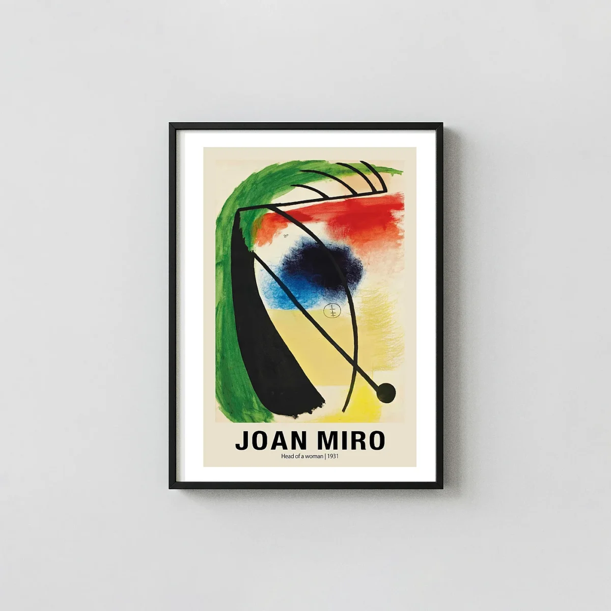 Authentic Joan Miró print - Head of a Woman 1931 Surrealist Joan Miro xe2x80x93 Portrait Frame Wall Art Mockup | MerchFuse