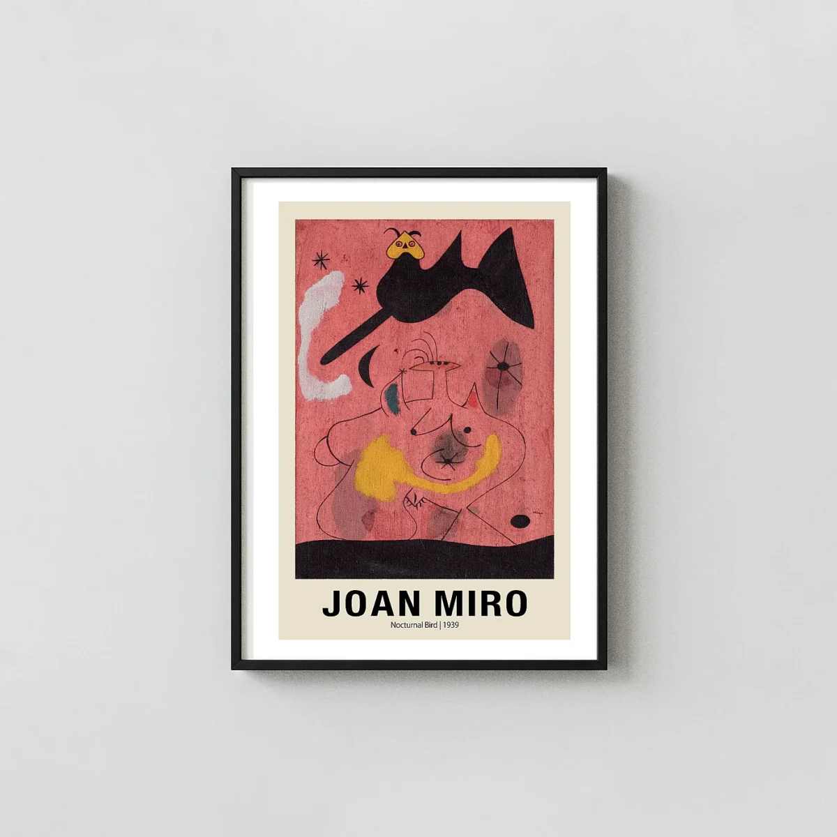 Joan Miro Poster - Nocturnal Bird 1939 Surrealist Abstract Joan Miro xe2x80x93 Portrait Frame Wall Art Mockup | MerchFuse