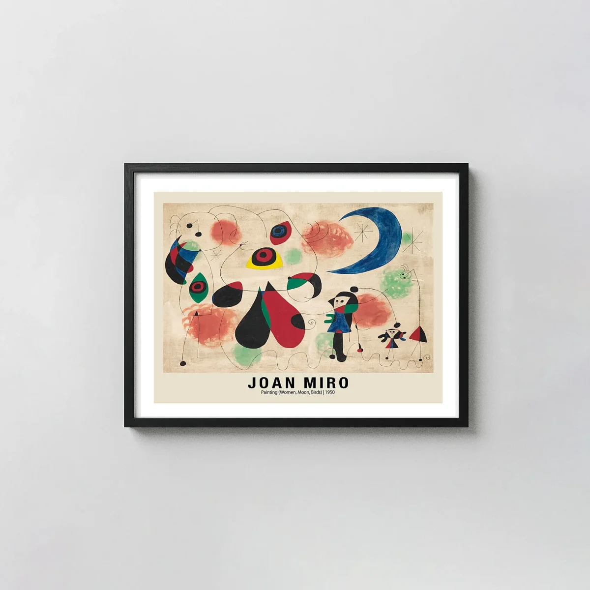 Classic Joan Miro poster - Women Moon Birds 1950 Abstract Joan Miro xe2x80x93 Landscape Frame Wall Art Mockup | MerchFuse