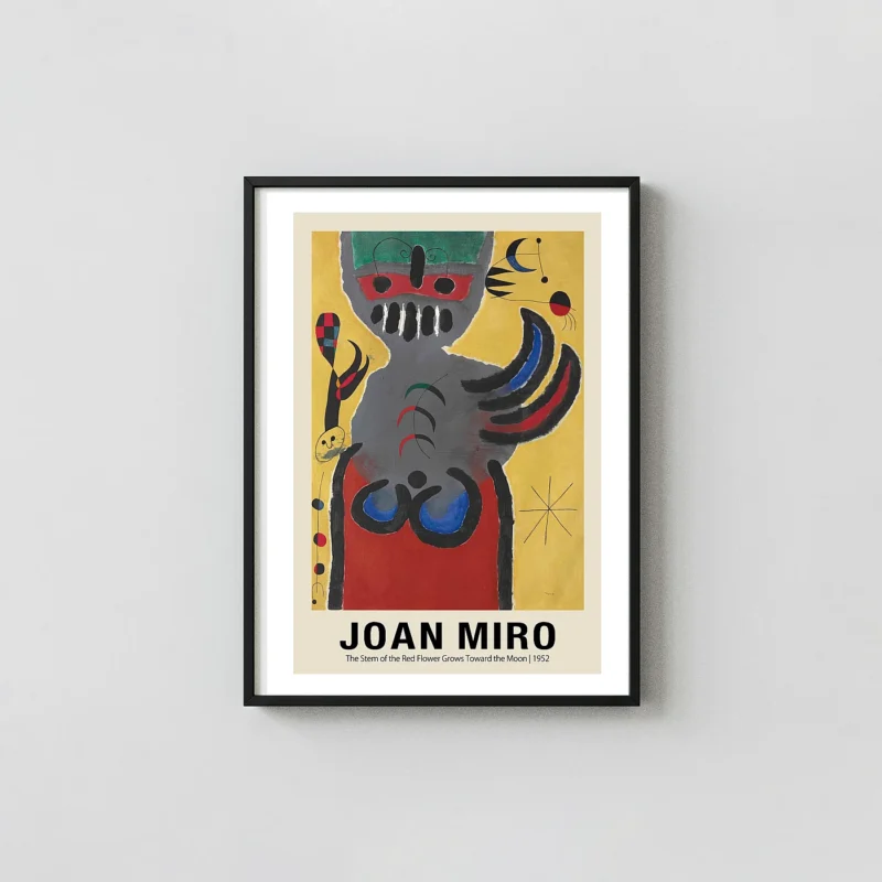 Authentic Joan Miro 1952 print - Red Flower and Moon Abstract Wall Art