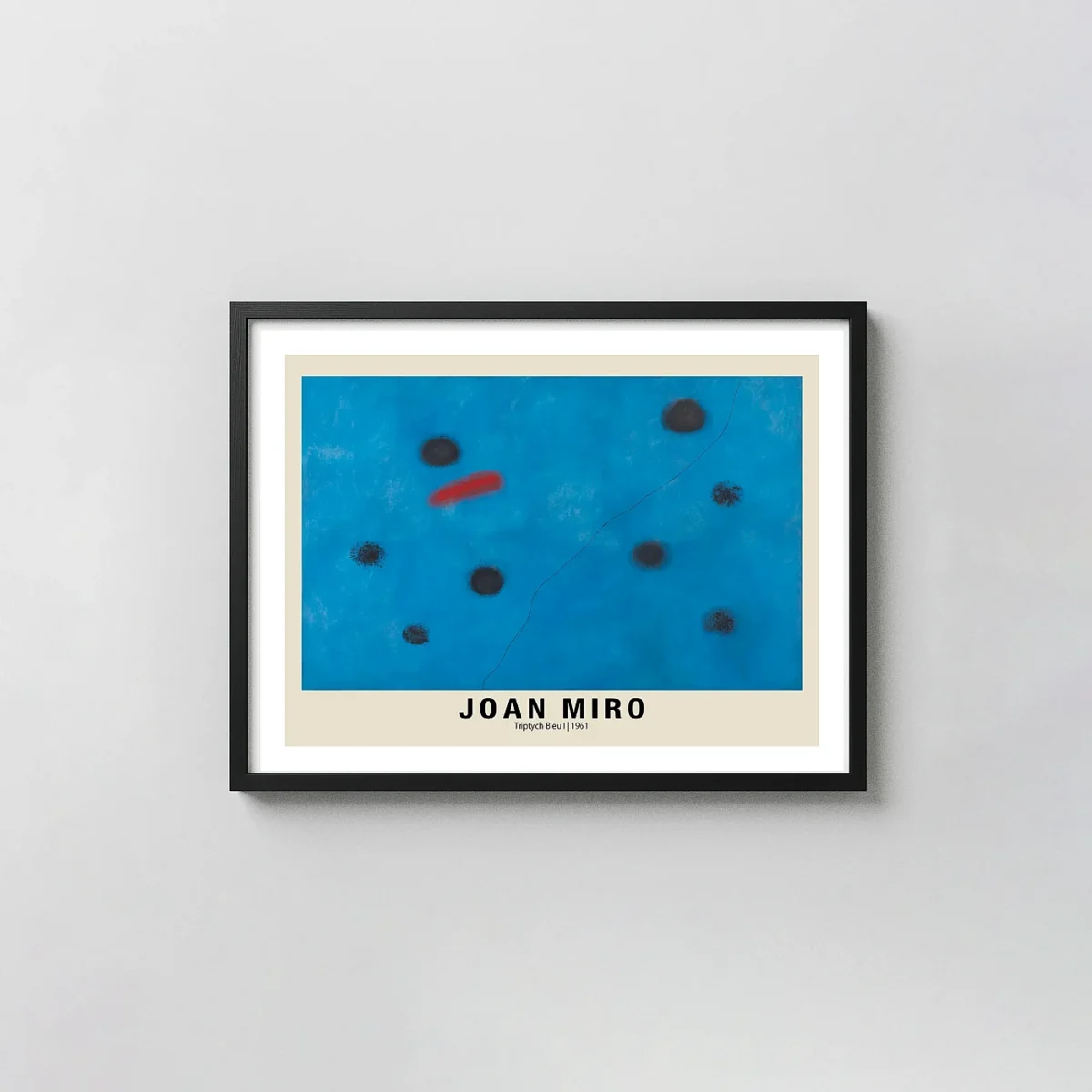 Classic Joan Miro Bleu I print - 1961 Abstract Surrealist Joan Miro xe2x80x93 Landscape Frame Wall Art Mockup | MerchFuse