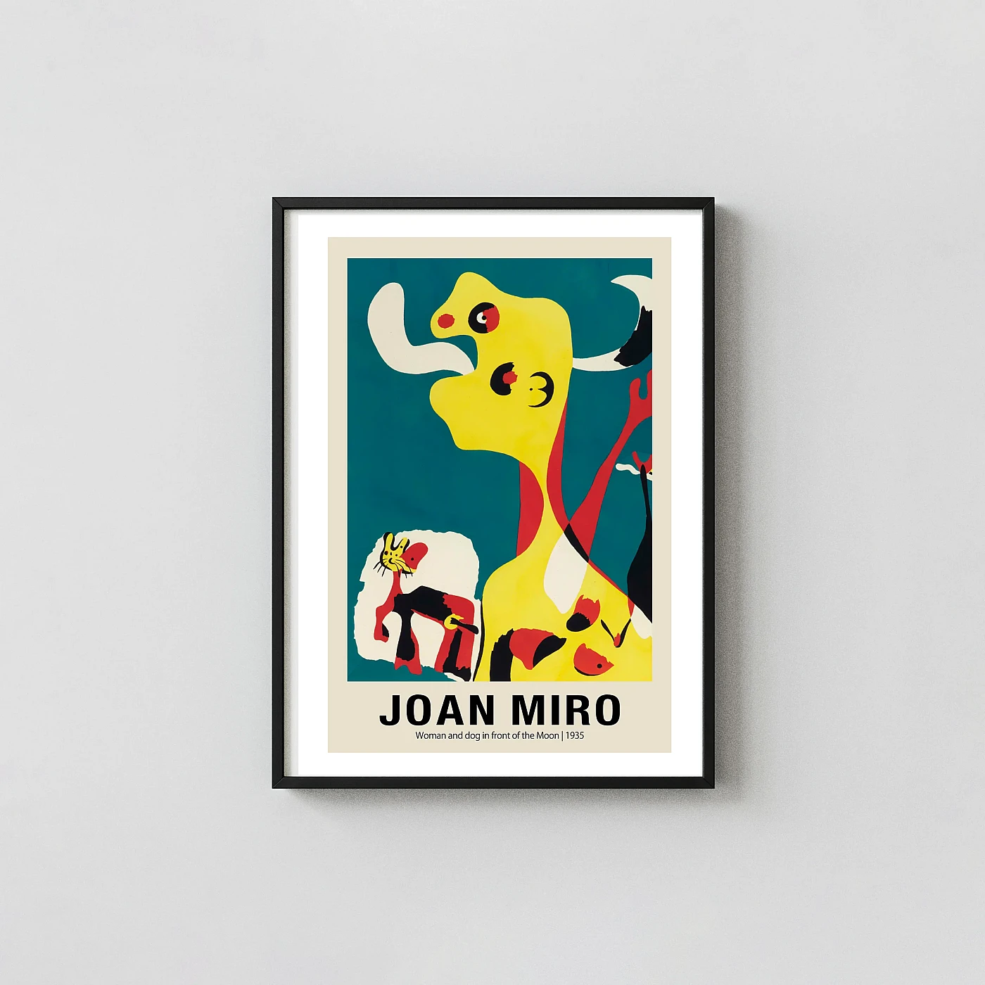 Joan Miro Print - Woman And Dog In Front Of The Moon 1935 Exhibition Art Joan Miro Print - Woman And Dog In Front Of The Moon 1935 Exhibition Art Joan Miro Xe2X80X93 Portrait Frame Wall Art Mockup | Merchfuse