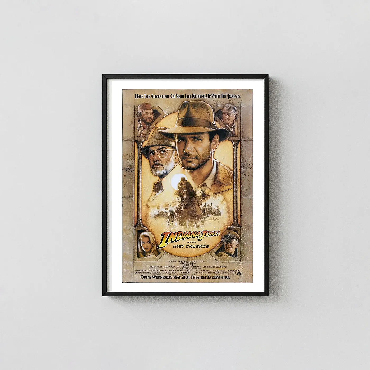 Indiana Jones And The Last Crusade Movie Poster – 1989 Original Theatrical Poster: Vintage Wall Action & Adventure Movie Posters xe2x80x93 Portrait Frame Wall Art Mockup | MerchFuse