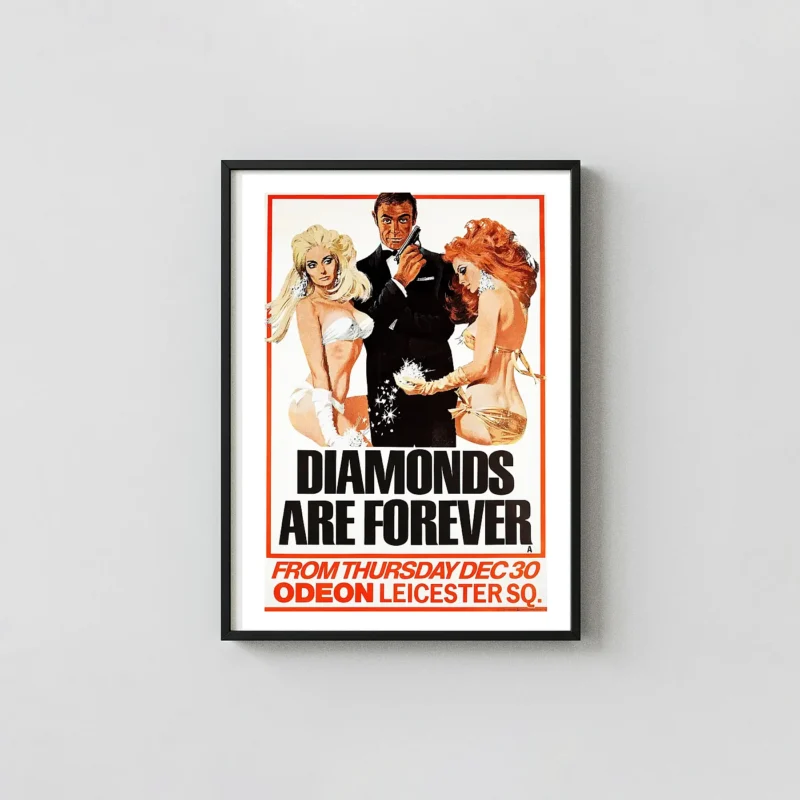 Diamonds Are Forever Movie Poster – 1971 Classic Poster: Vintage Wall James Bond Movie Posters xe2x80x93 Portrait Frame Wall Art Mockup | MerchFuse