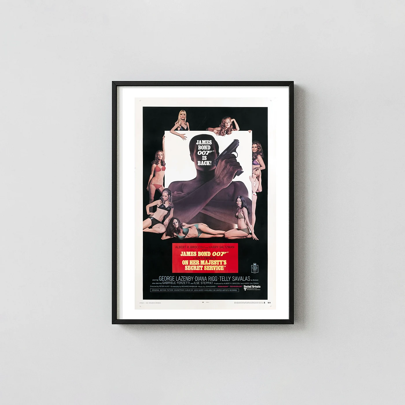 On Her Majesty's Secret Service Movie Poster – James Bond 007 (1969) Poster: Vintage Wall James Bond Movie Posters xe2x80x93 Portrait Frame Wall Art Mockup | MerchFuse