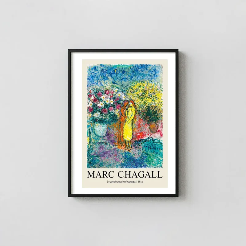Marc Chagall Art Print - Le couple aux deux bouquets 1982 Gallery Poster