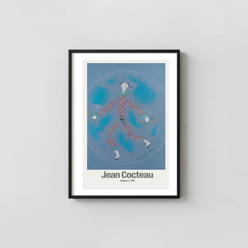Authentic Jean Cocteau Poster - Arlequin 1958 Mid-Century Jean Cocteau Art Prints xe2x80x93 Portrait Frame Wall Art Mockup | MerchFuse