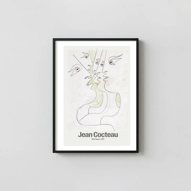 Exclusive Jean Cocteau Five Fauns - 1957 Surrealist French Line Jean Cocteau Art Prints xe2x80x93 Portrait Frame Wall Art Mockup | MerchFuse