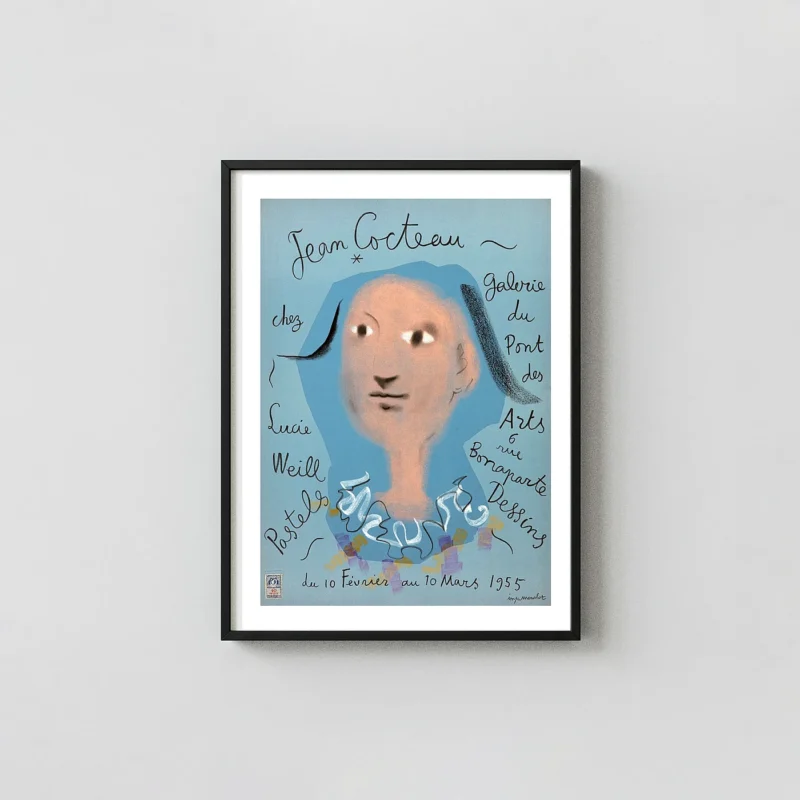 Classic Jean Cocteau Poster - 1955 Lucie Weill Exhibition Jean Cocteau Art Prints xe2x80x93 Portrait Frame Wall Art Mockup | MerchFuse