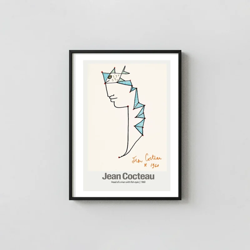 Authentic Jean Cocteau Wall Art - Head Of A Man With Fish Eyes 1960