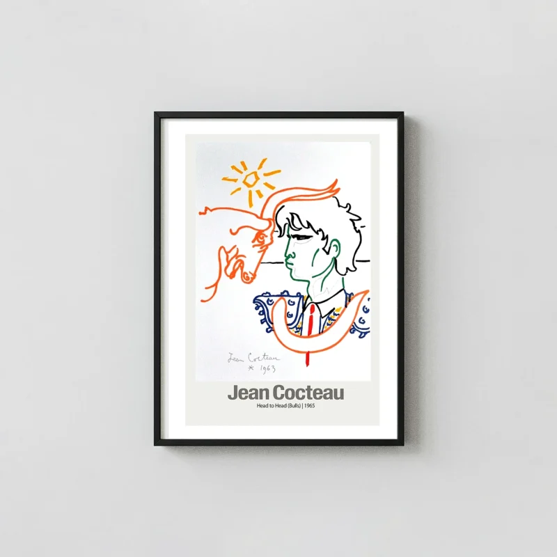 Authentic Jean Cocteau Bull Poster - Head to Head 1965 French Line Art Jean Cocteau Art Prints xe2x80x93 Portrait Frame Wall Art Mockup | MerchFuse