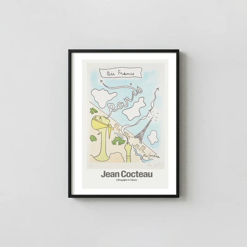 Classic Jean Cocteau Paris poster - Air France Surrealist Travel Art