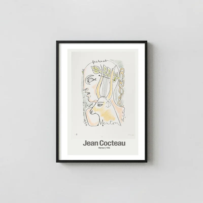 Authentic Jean Cocteau Menton 1956 - French Riviera Festival Jean Cocteau Art Prints xe2x80x93 Portrait Frame Wall Art Mockup | MerchFuse