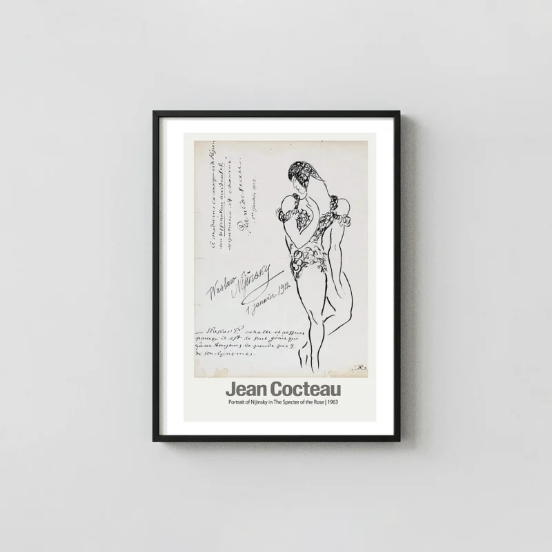 Classic Jean Cocteau Nijinsky - Le Spectre de la Rose Vintage Jean Cocteau Art Prints xe2x80x93 Portrait Frame Wall Art Mockup | MerchFuse