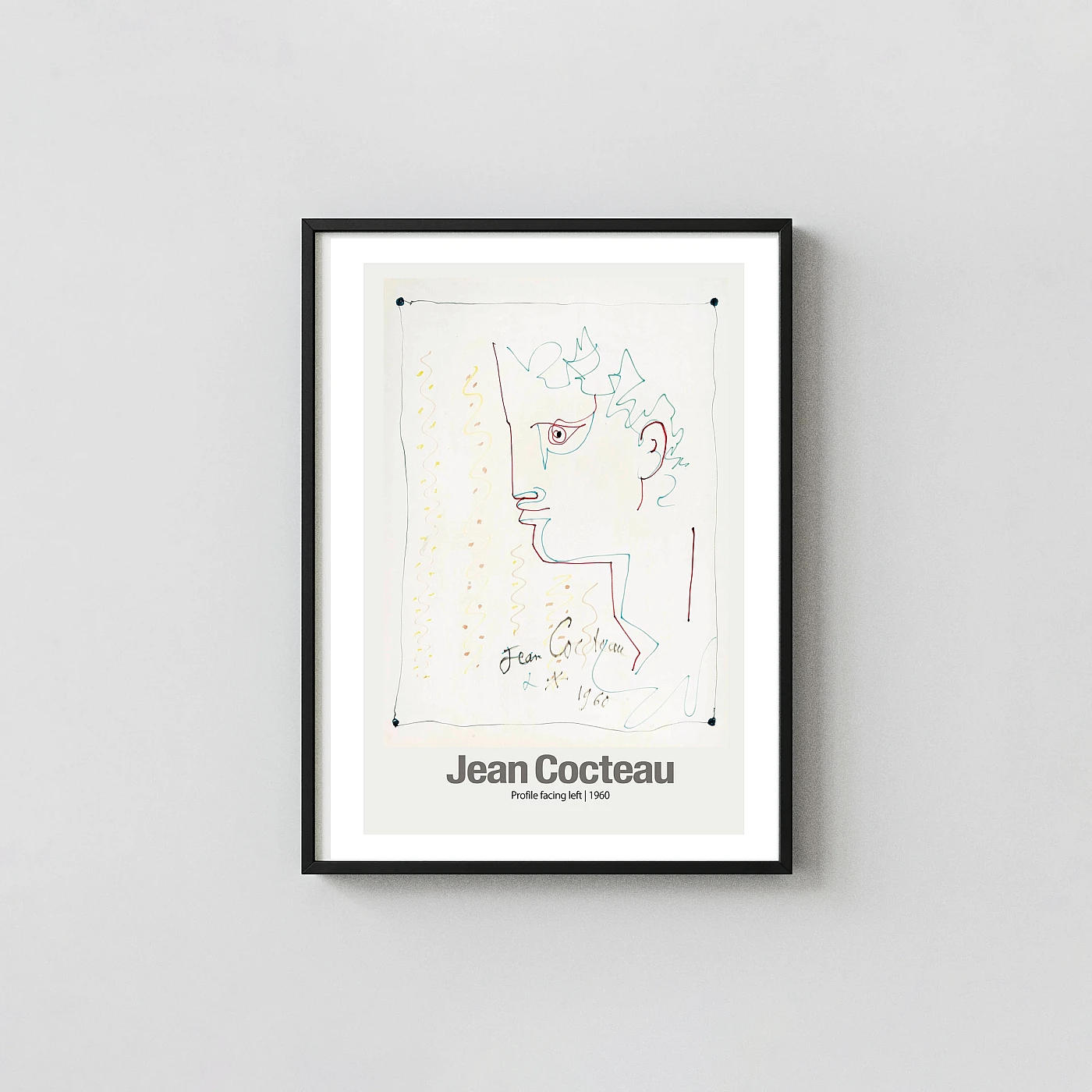 Authentic Jean Cocteau art print Profile Facing Left 1960 Sketch - fine art poster print