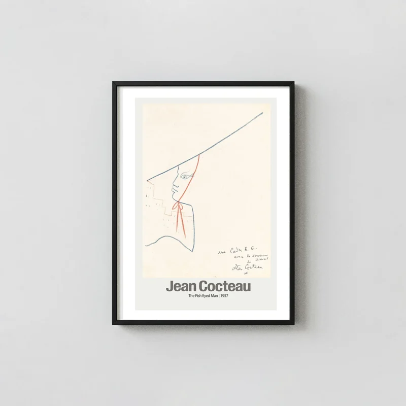 Authentic Jean Cocteau wall art - The Fish Eyed Man 1957 Vintage Print