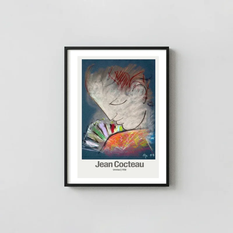 Jean Cocteau art print - Authentic 1958 Untitled Modernist Sketch Jean Cocteau Art Prints xe2x80x93 Portrait Frame Wall Art Mockup | MerchFuse