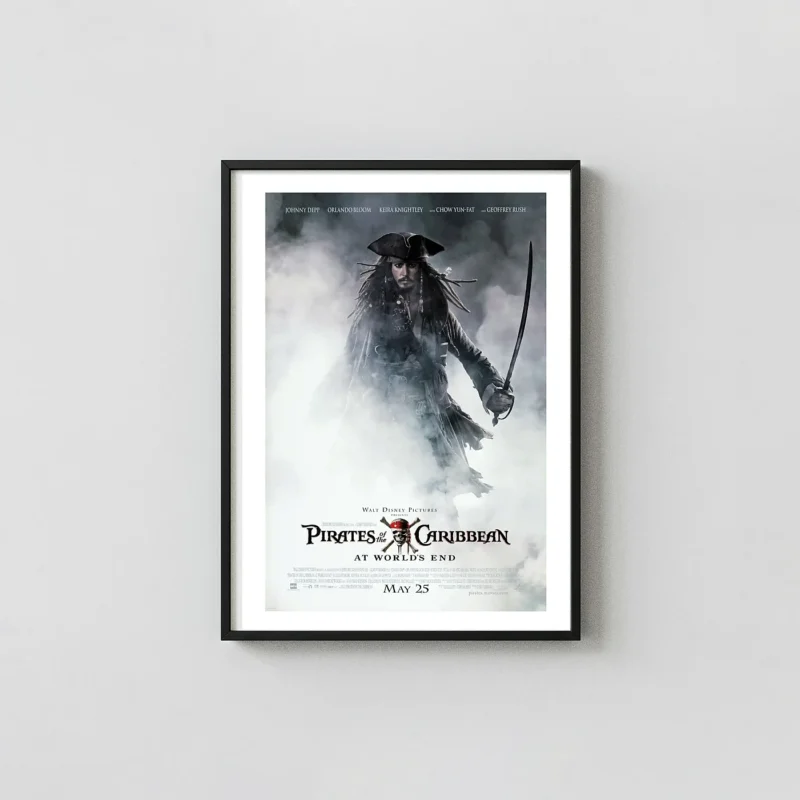 Pirates Of The Caribbean: At World's End Movie Poster – Official Poster: Modern Fantasy Wall Action & Adventure Movie Posters xe2x80x93 Portrait Frame Wall Art Mockup | MerchFuse