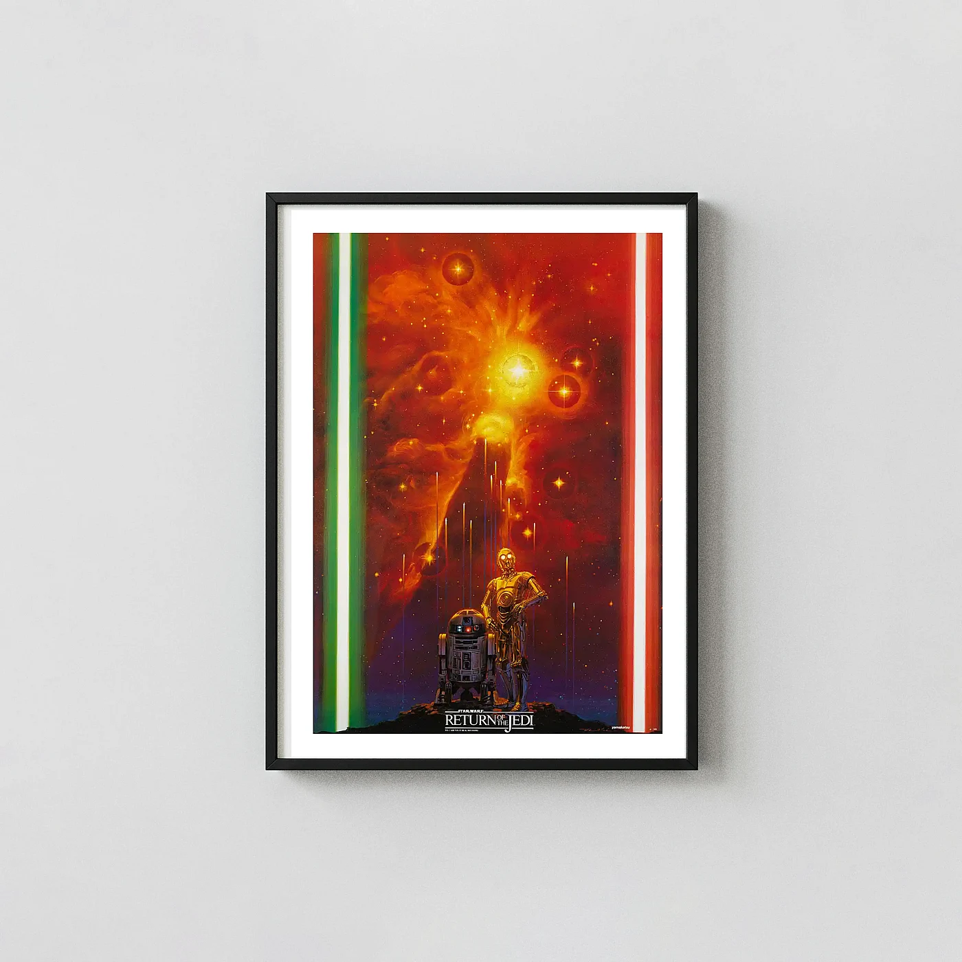 Star Wars: Return of the Jedi (1983) Poster – C-3PO & R2-D2 Galaxy Minimalist Movie Poster xe2x80x93 Portrait Frame Wall Art Mockup | MerchFuse