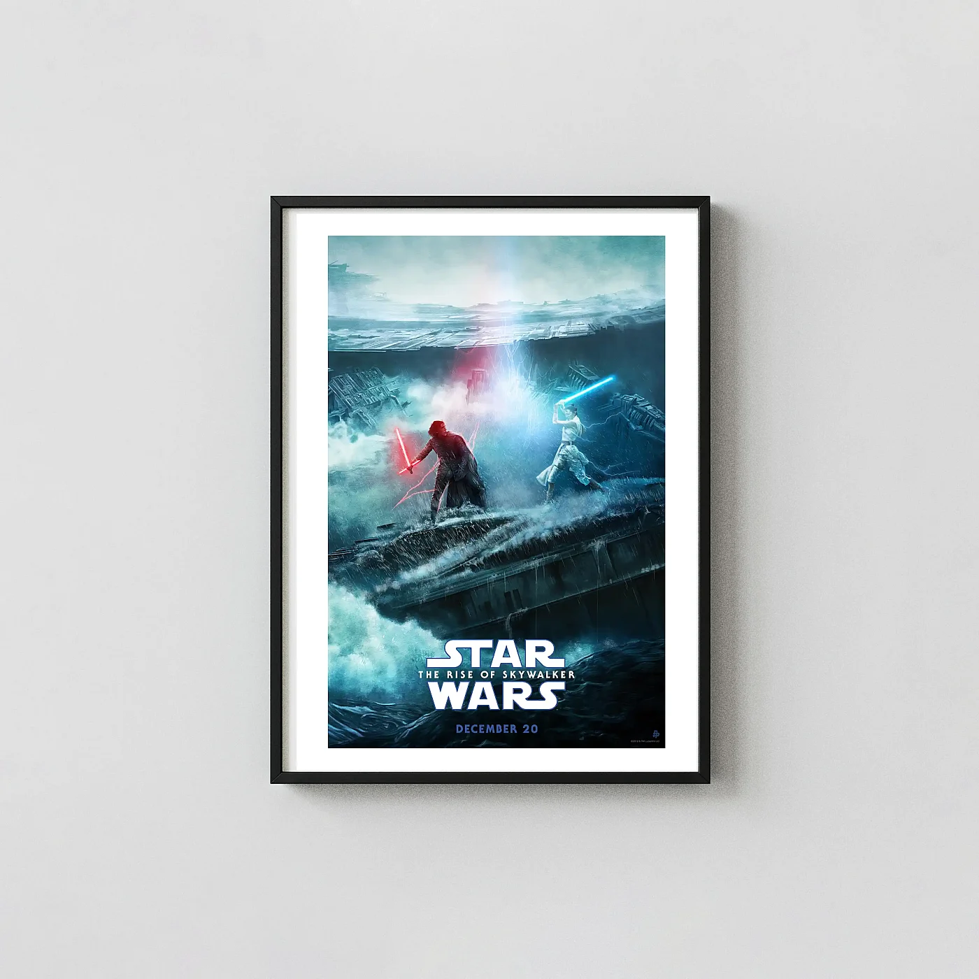 Star Wars: The Rise of Skywalker (2019) Poster – Rey vs Kylo Ren Exegol Duel Minimalist Movie Poster xe2x80x93 Portrait Frame Wall Art Mockup | MerchFuse