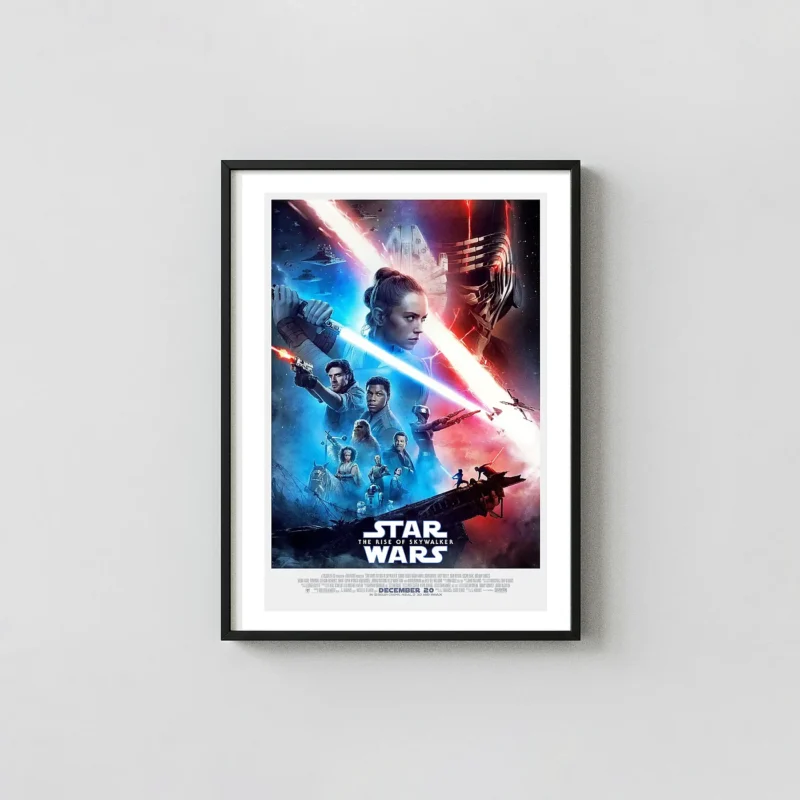Star Wars: The Rise of Skywalker (2019) Poster — Rey vs Kylo Ren Wall Minimalist Movie Poster xe2x80x93 Portrait Frame Wall Art Mockup | MerchFuse