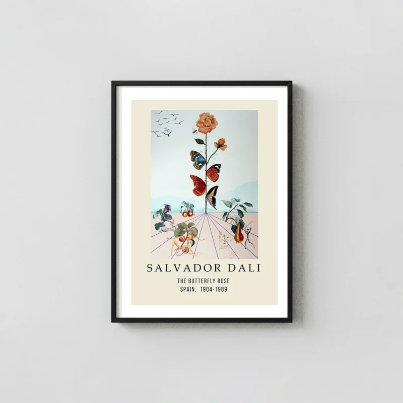 Classic Salvador Dali Butterfly Rose - Surrealist Exhibition Art Poster