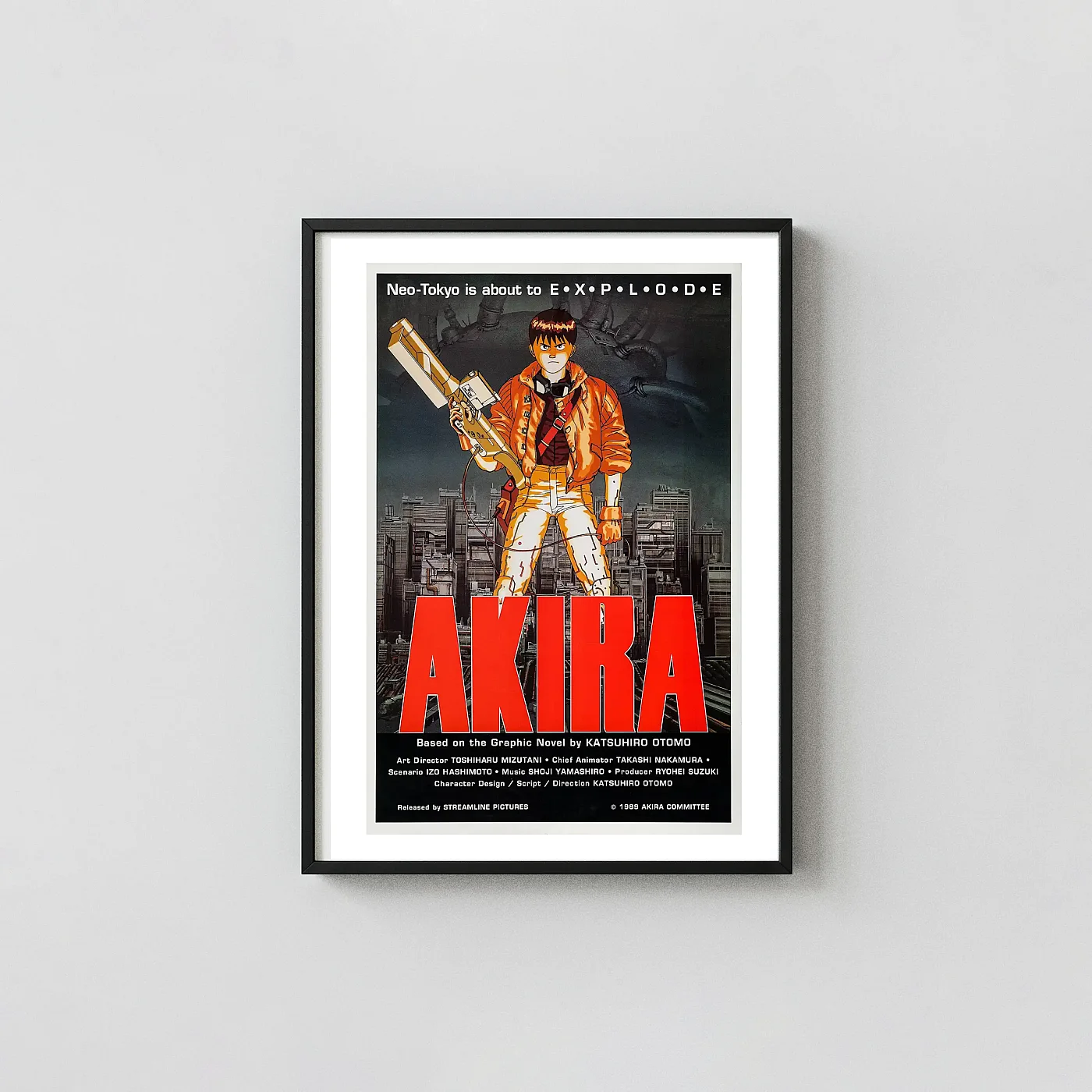 Akira 1988 Original Theatrical Poster | Kaneda Neo-Tokyo Explosion Animation and Anime Posters xe2x80x93 Portrait Frame Wall Art Mockup | MerchFuse