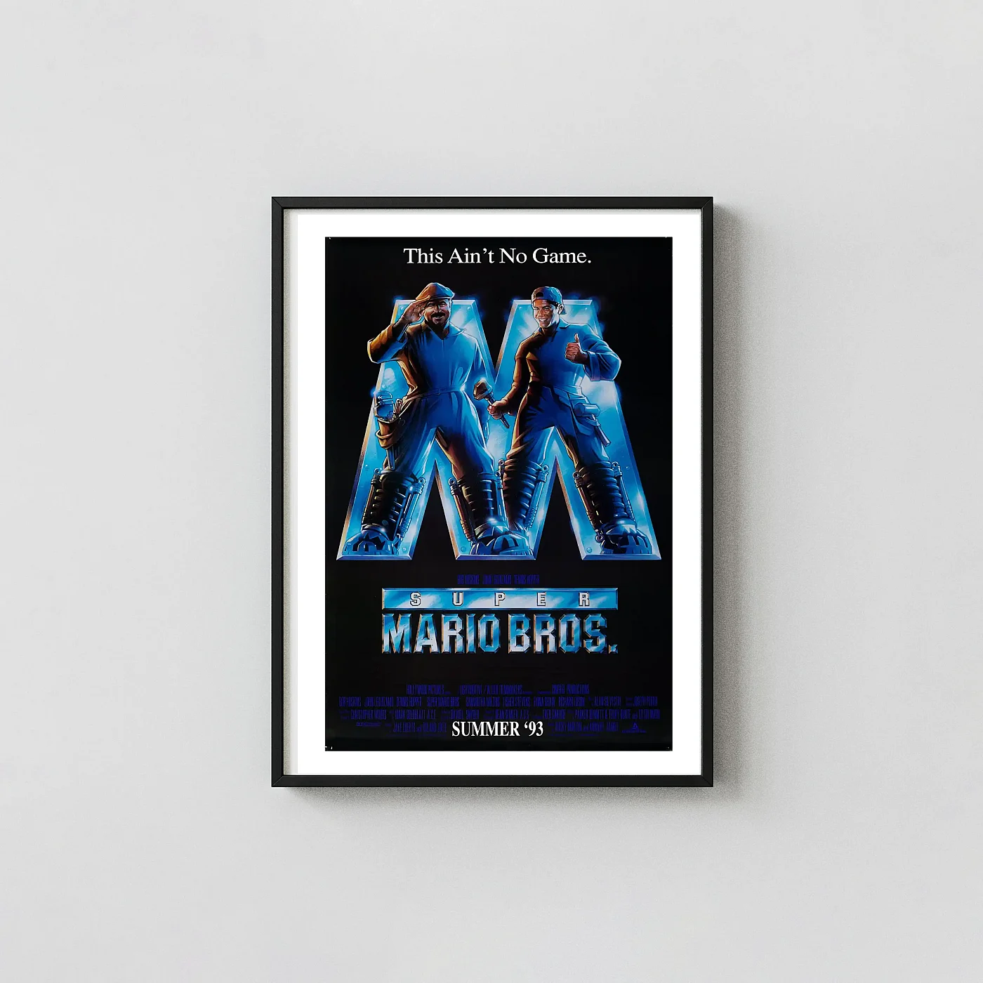 Super Mario Bros. Movie Poster (1993) - Bob Hoskins & John Leguizamo - This Ain't No Game Animation and Anime Posters xe2x80x93 Portrait Frame Wall Art Mockup | MerchFuse