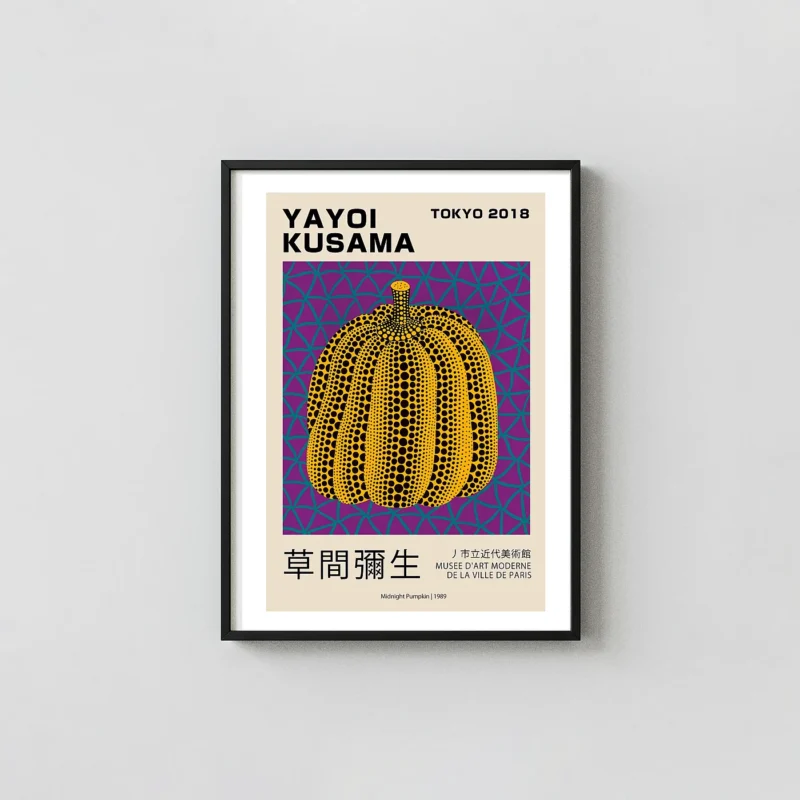 Authentic Yayoi Kusama Pumpkin Poster - 2018 Tokyo Exhibition Art Kusama Polka Dots Art xe2x80x93 Portrait Frame Wall Art Mockup | MerchFuse