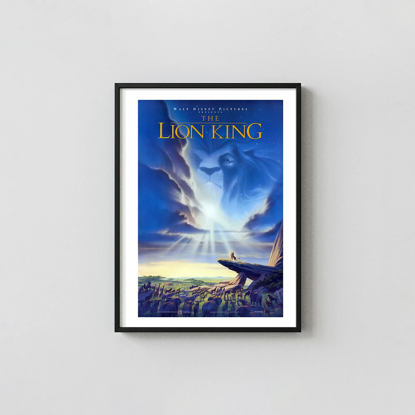 The Lion King 1994 Original Movie Poster - Mufasa Cloud Scene Animation and Anime Posters xe2x80x93 Portrait Frame Wall Art Mockup | MerchFuse