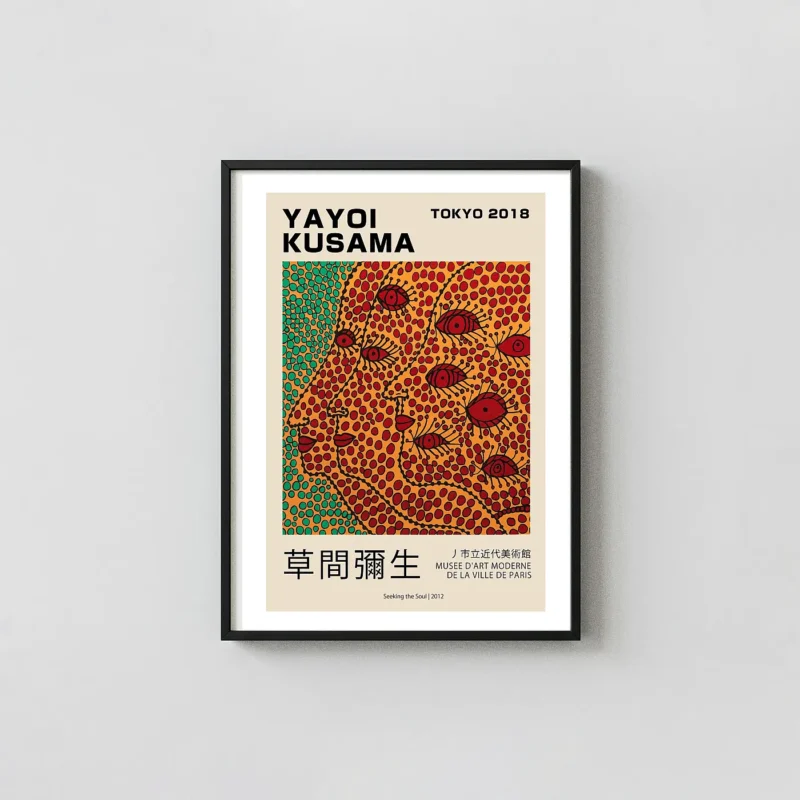 Yayoi Kusama Poster - Authentic 2018 Tokyo Seeking the Soul Kusama Polka Dots Art xe2x80x93 Portrait Frame Wall Art Mockup | MerchFuse