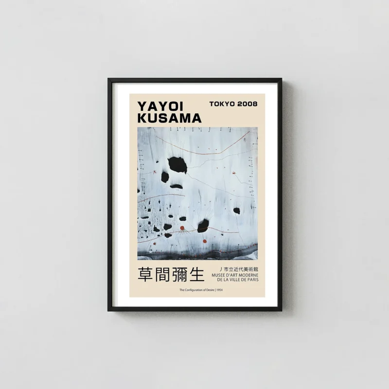 Authentic Yayoi Kusama art print - The Configuration of Desire 1954 Kusama Polka Dots Art xe2x80x93 Portrait Frame Wall Art Mockup | MerchFuse