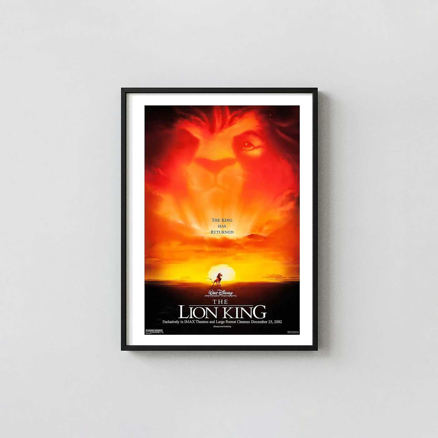 The Lion King 2002 Re-Release Movie Poster | Mufasa's Spirit | Disney Classic Film Art Animation and Anime Posters xe2x80x93 Portrait Frame Wall Art Mockup | MerchFuse