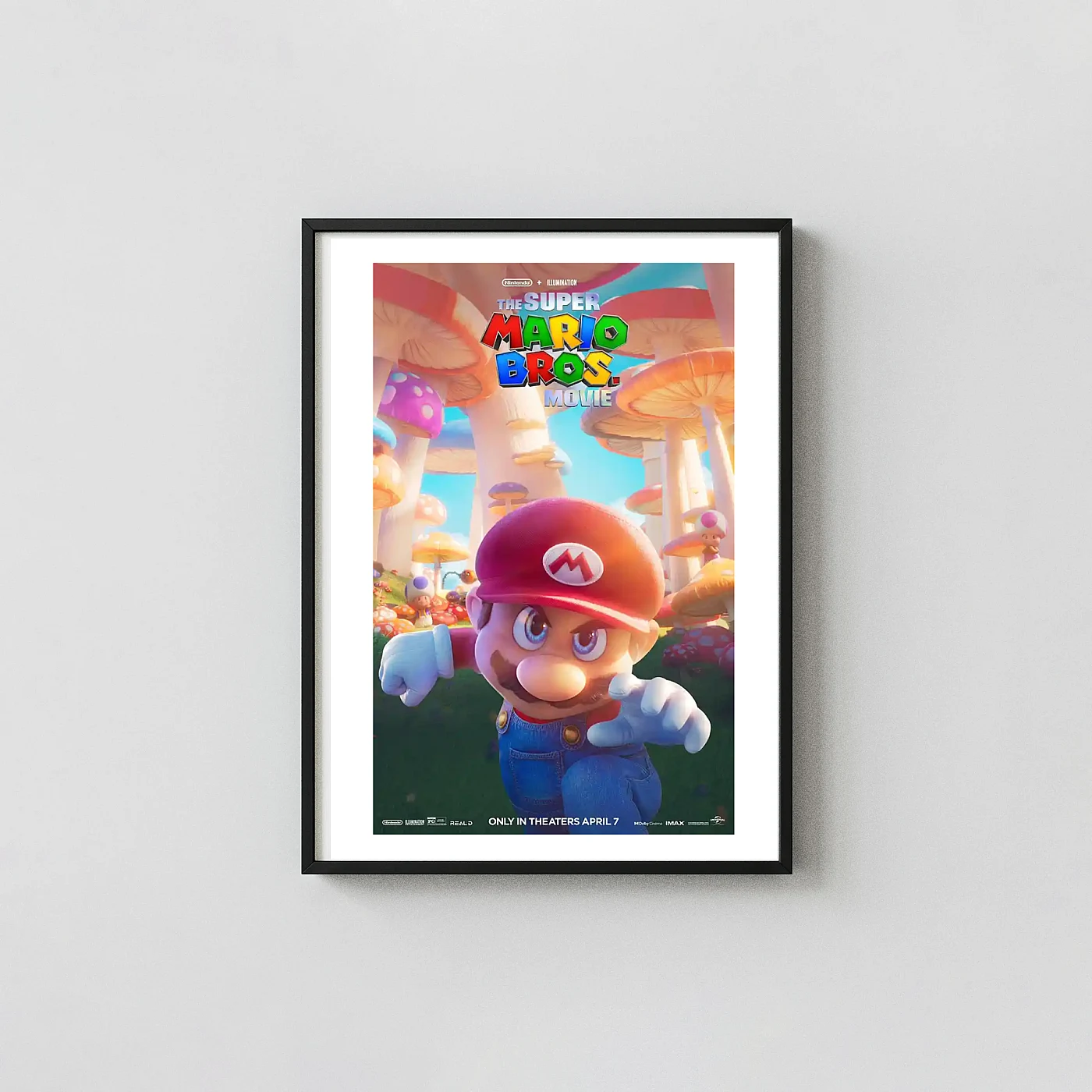 The Super Mario Bros. Movie Poster | Vibrant Mushroom Kingdom Animation and Anime Posters xe2x80x93 Portrait Frame Wall Art Mockup | MerchFuse