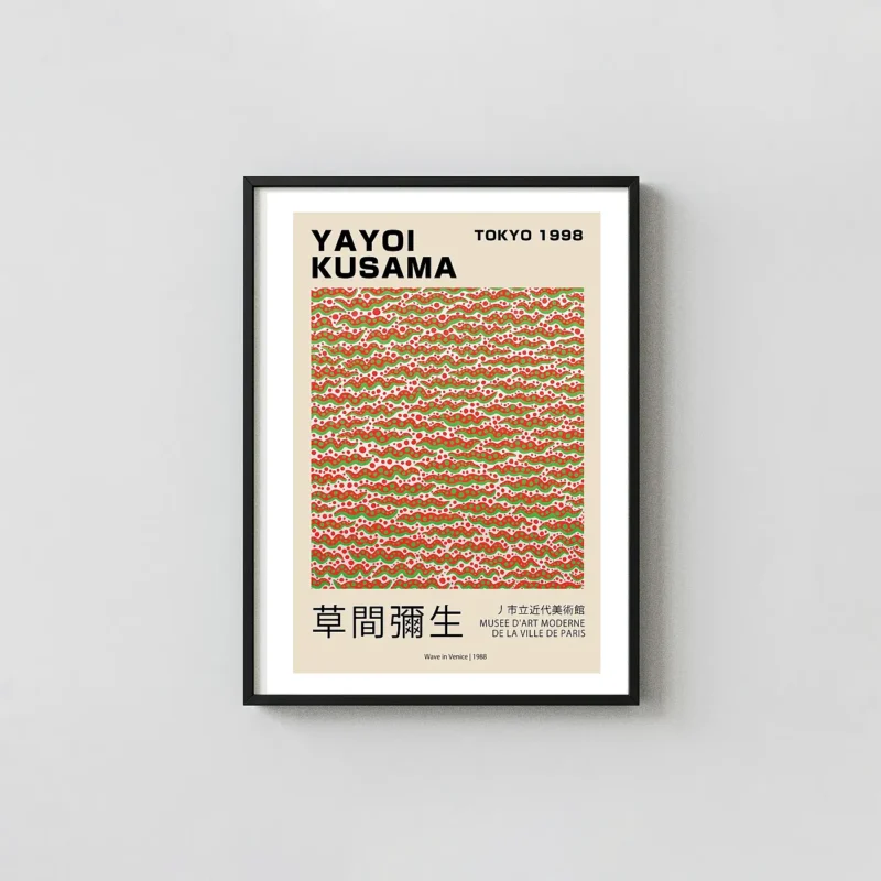 Exclusive Yayoi Kusama Poster: Wave in Venice 1998 Tokyo Exhibition Kusama Polka Dots Art xe2x80x93 Portrait Frame Wall Art Mockup | MerchFuse