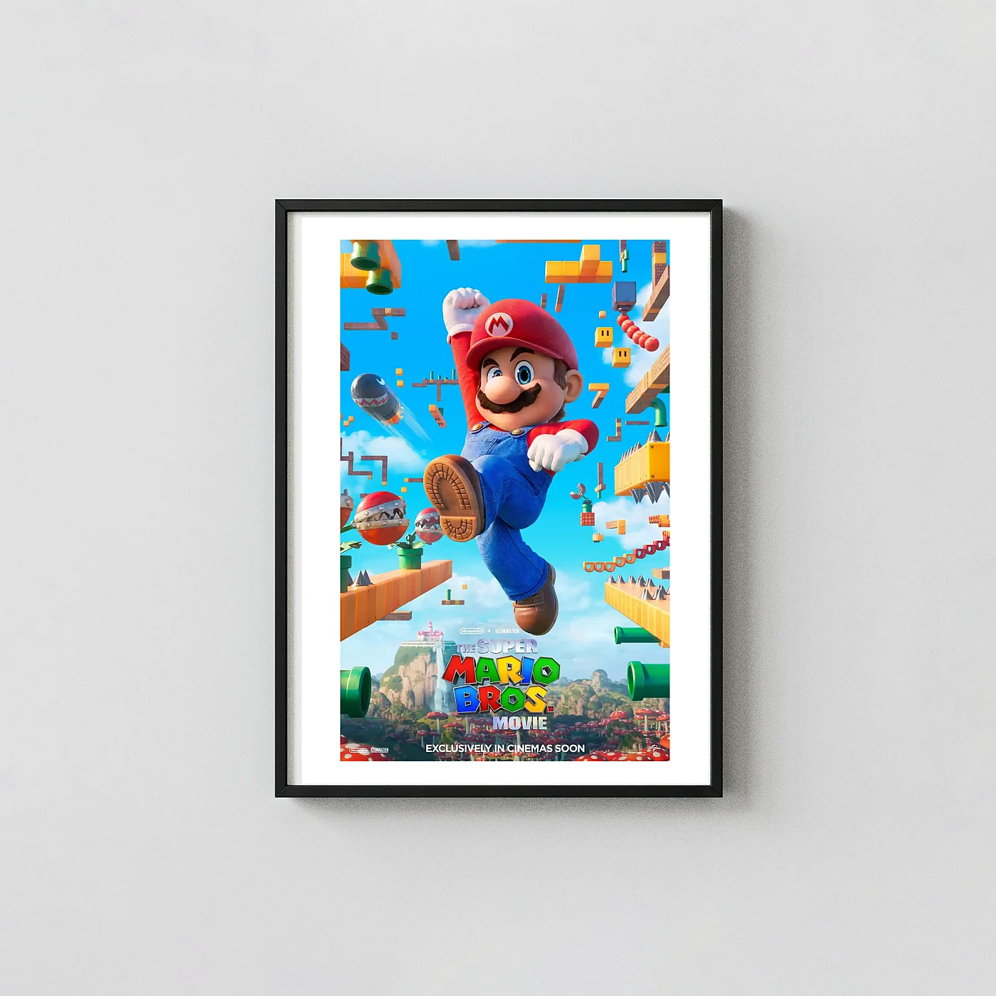 Super Mario Bros. Movie Poster | Iconic Jump & Bullet Bill Cinematic Art Animation and Anime Posters xe2x80x93 Portrait Frame Wall Art Mockup | MerchFuse
