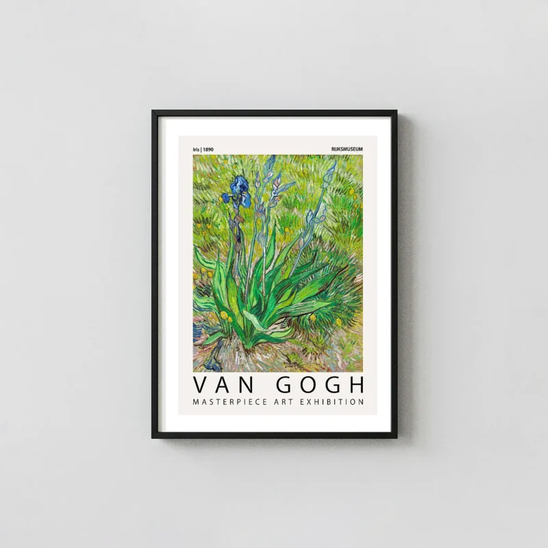 Classic Van Gogh Iris print - 1890 Rijksmuseum Exhibition Gogh Prints xe2x80x93 Portrait Frame Wall Art Mockup | MerchFuse