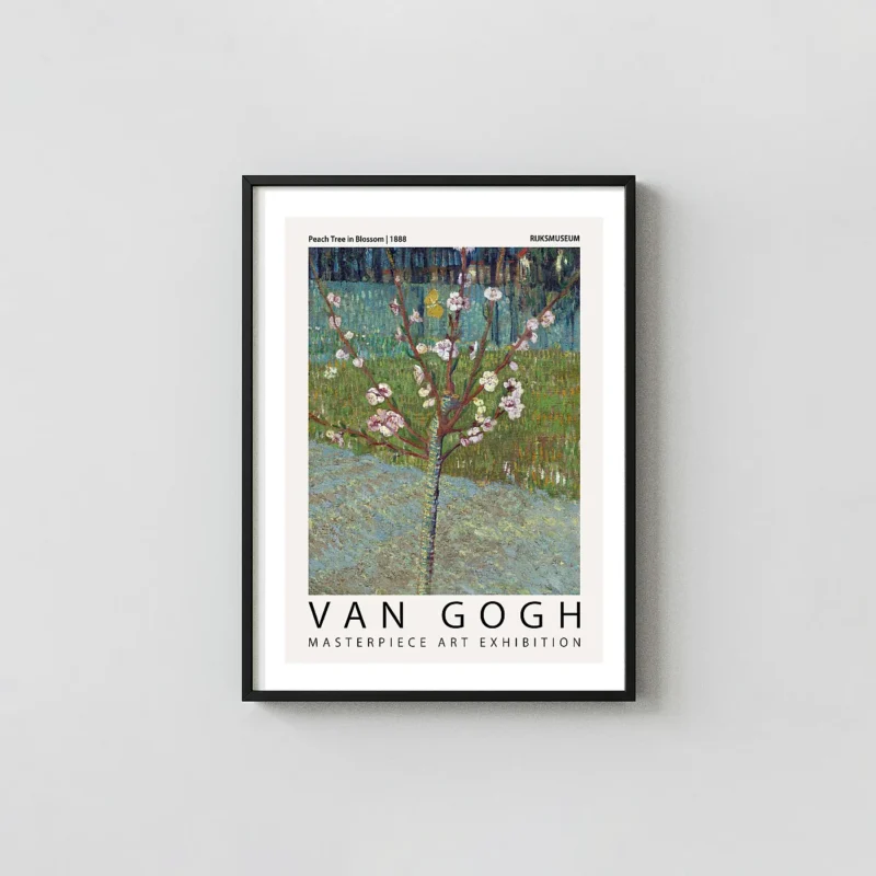 Classic Van Gogh Peach Tree print: 1888 Arles Exhibition Gogh Prints xe2x80x93 Portrait Frame Wall Art Mockup | MerchFuse