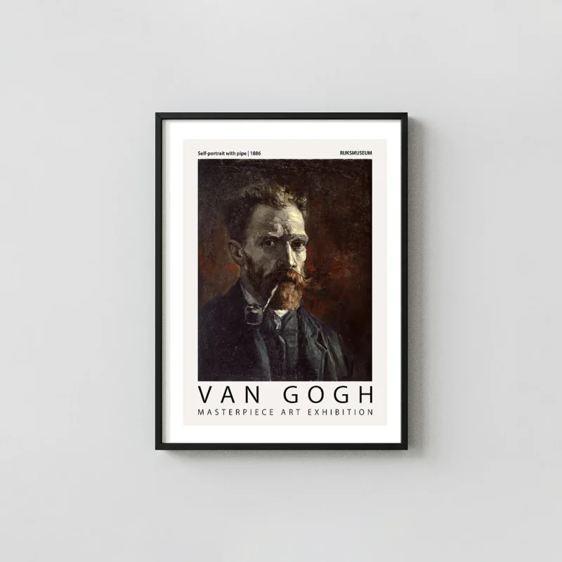 Authentic Van Gogh self-portrait - 1886 Pipe Painting Exhibition Gogh Prints xe2x80x93 Portrait Frame Wall Art Mockup | MerchFuse
