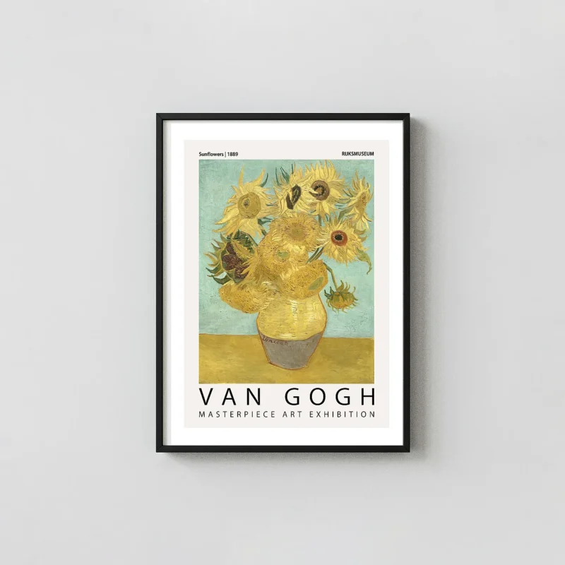 Classic Van Gogh Sunflowers Print - 1889 Rijksmuseum Exhibition Art Gogh Prints xe2x80x93 Portrait Frame Wall Art Mockup | MerchFuse