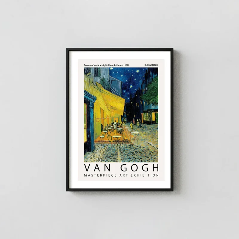 Authentic Van Gogh Cafe Terrace Print - 1888 Arles Exhibition Gogh Prints xe2x80x93 Portrait Frame Wall Art Mockup | MerchFuse