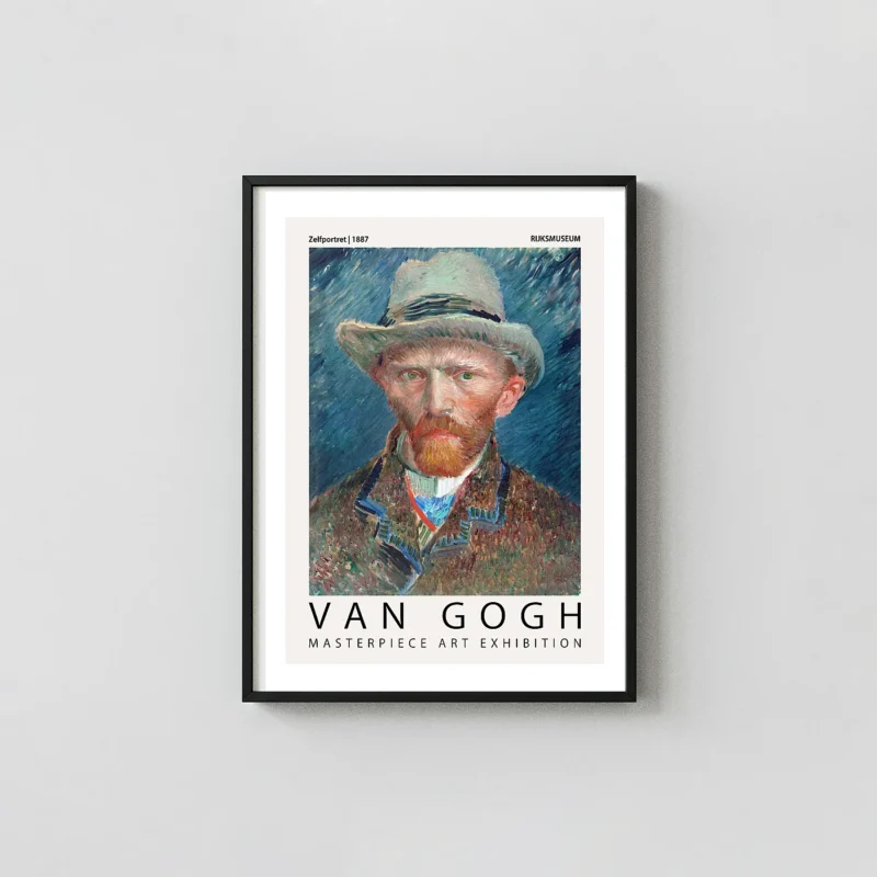 Van Gogh self portrait - Authentic 1887 Rijksmuseum Exhibition Gogh Prints xe2x80x93 Portrait Frame Wall Art Mockup | MerchFuse