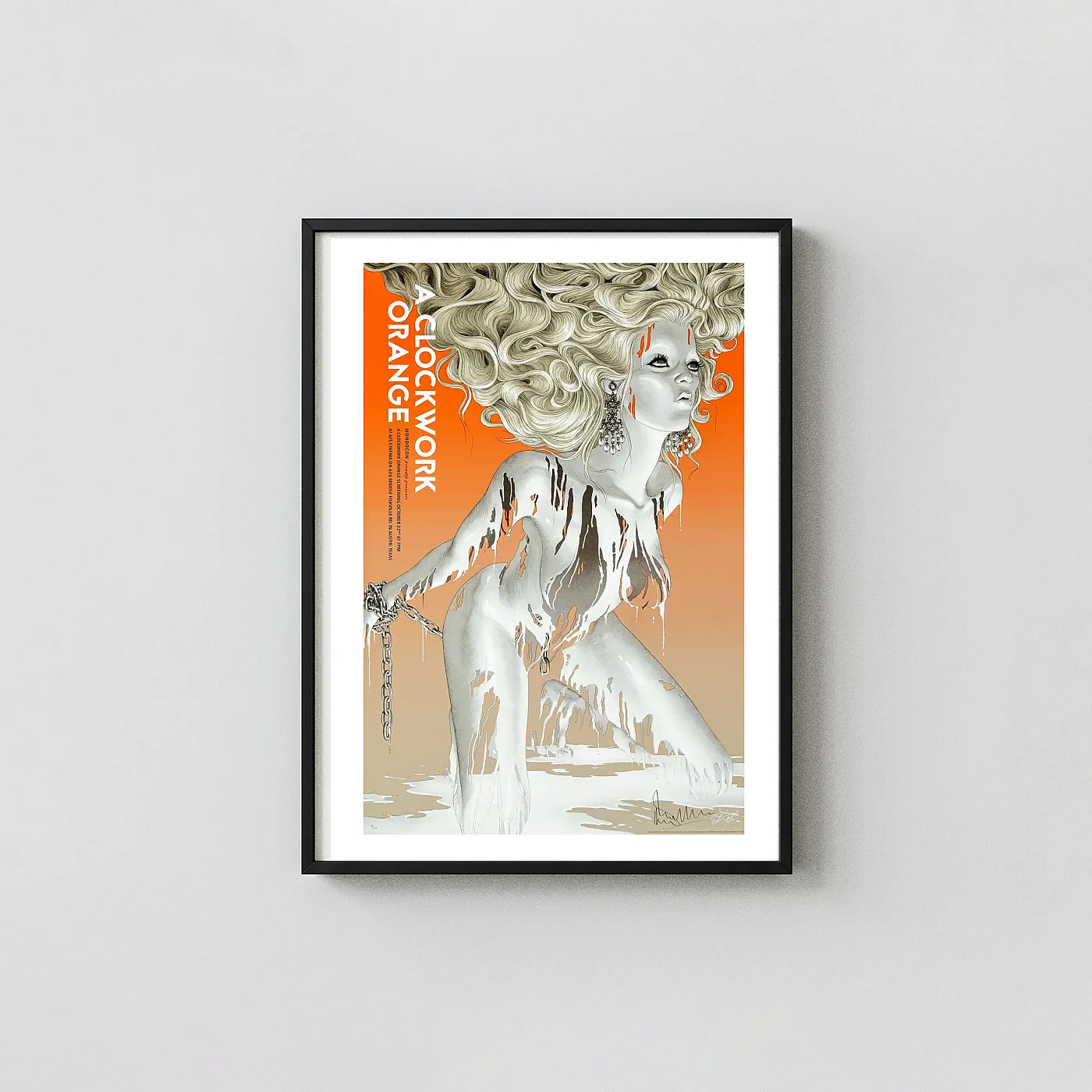 A Clockwork Orange Mondo Poster by Rory Kurtz | Iconic Stanley Kubrick A Clockwork Orange Movie Posters xe2x80x93 Portrait Frame Wall Art Mockup | MerchFuse