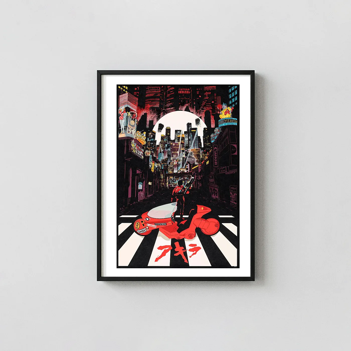 Akira Poster Neo-Tokyo Kaneda Red Bike Art By Chris Thornley | Sci-Fi Anime Movie Print Akira Poster Neo-Tokyo Kaneda Red Bike Art By Chris Thornley | Sci-Fi Anime Movie Movie Posters Xe2X80X93 Portrait Frame Wall Art Mockup | Merchfuse