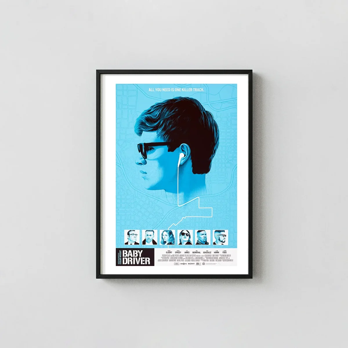 Baby Driver Mondo Poster: Phantom City Creative 'Killer Track' Movie Movie Posters xe2x80x93 Portrait Frame Wall Art Mockup | MerchFuse