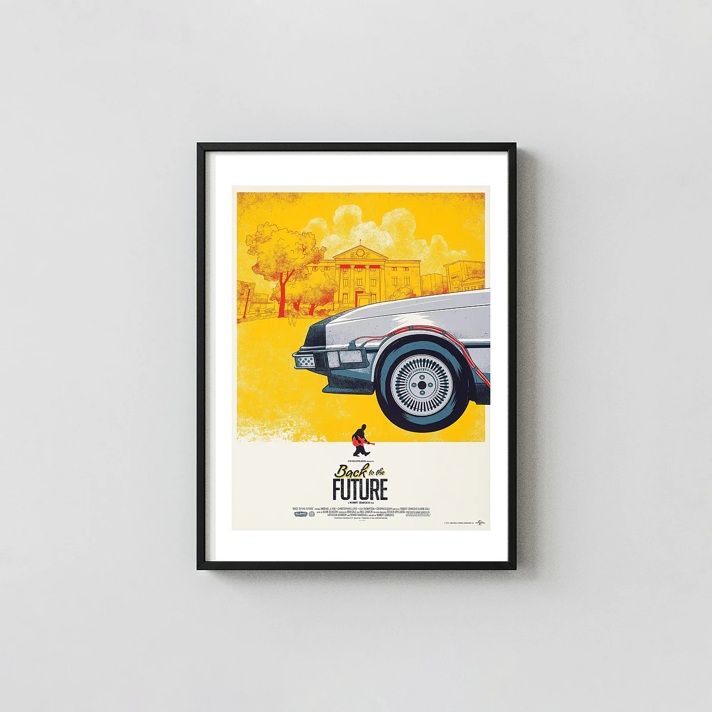 Back To The Future Mondo Poster - Delorean At Hill Valley Courthouse Art Print Back To The Future Mondo Poster - Delorean At Hill Valley Courthouse Back To The Future Movie Posters Xe2X80X93 Portrait Frame Wall Art Mockup | Merchfuse