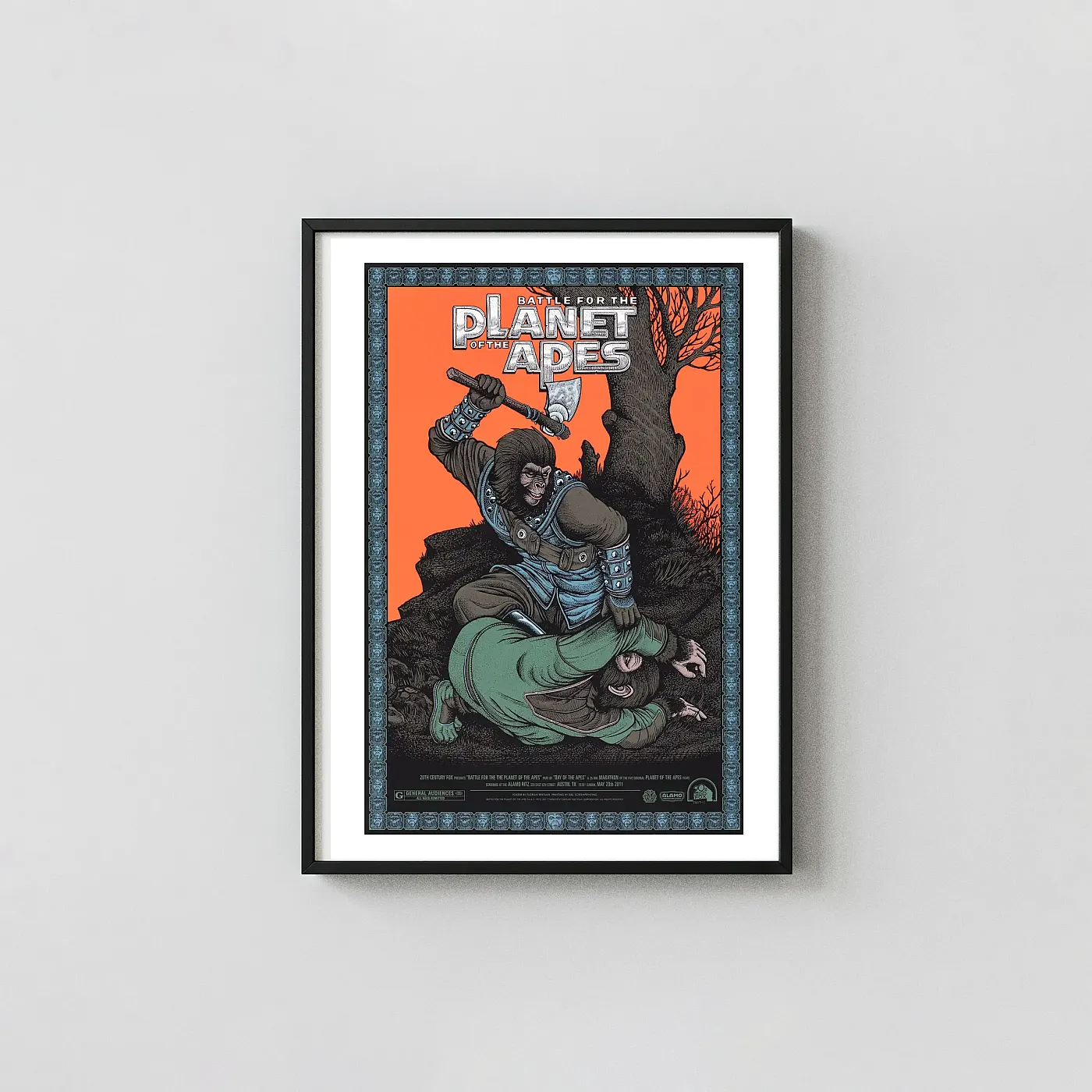 Florian Bertmer Mondo Poster: Battle for the Planet of the Apes Movie Posters xe2x80x93 Portrait Frame Wall Art Mockup | MerchFuse