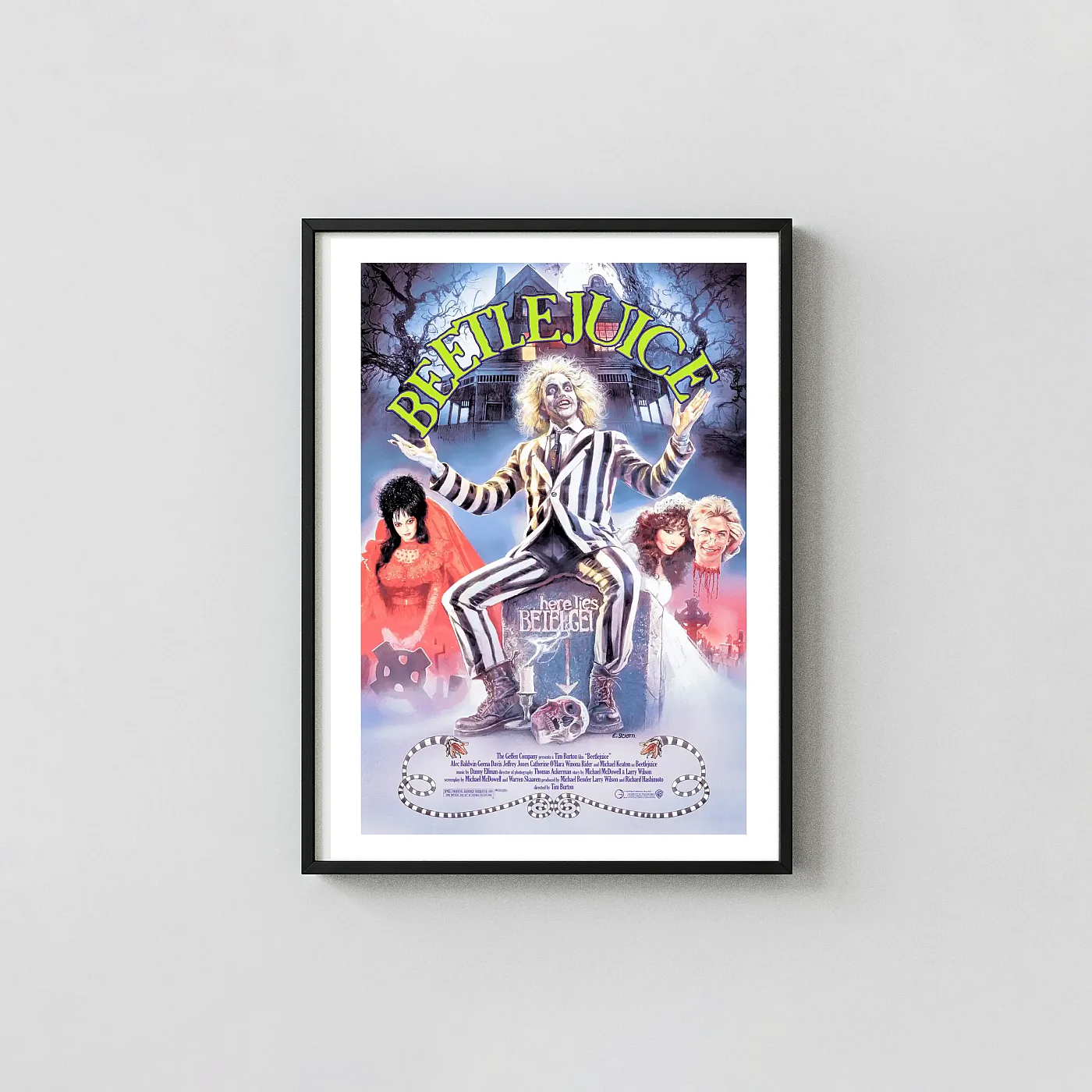 Enzo Sciotti'S Beetlejuice Poster - The Ghost With The Most - Tim Burton Movie Art Enzo Sciotti'S Beetlejuice Poster - The Ghost With The Most - Tim Burton Movie Art Horror Movies Posters Xe2X80X93 Portrait Frame Wall Art Mockup | Merchfuse