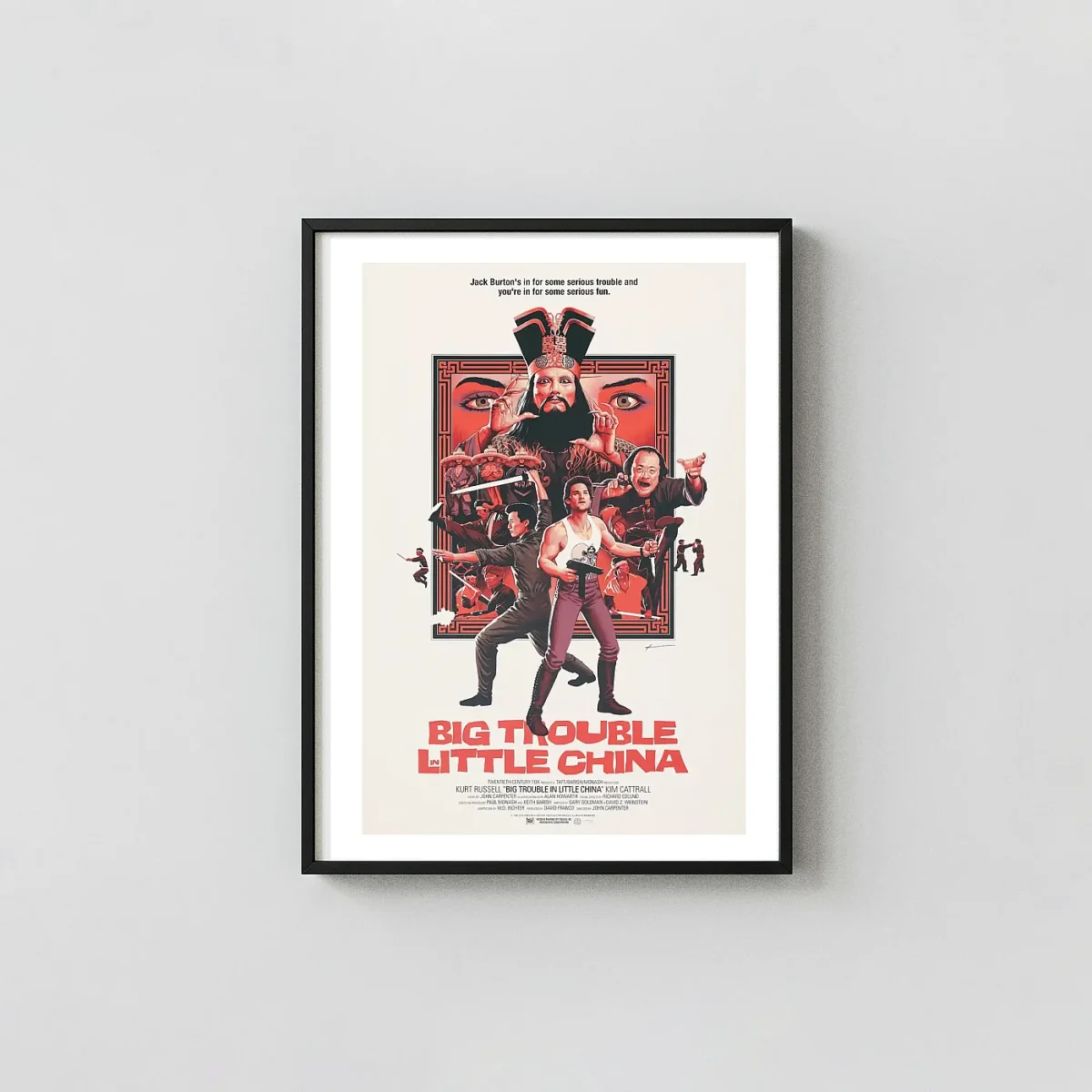 Big Trouble in Little China Mondo Art Poster | Jack Burton 80s Cult Classic Movie Big Trouble in Little China Movie Posters xe2x80x93 Portrait Frame Wall Art Mockup | MerchFuse